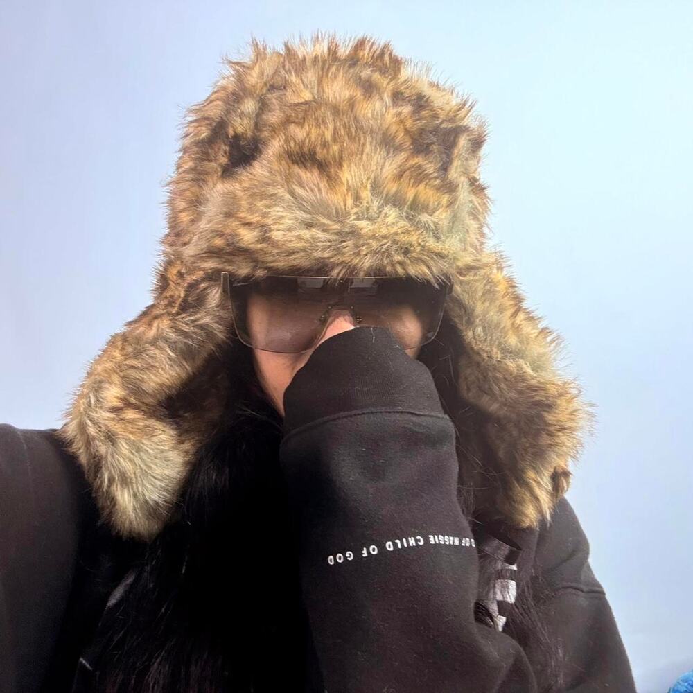 Brown and Black Faux Fur Trapper Hat
